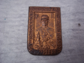 German tinnie, rally badge, Duitse tinnie Der Rhein ist frei Frontsoldaten und kriegsopferehrentag Mainz am Rhein 1936 NSKOV. zonder speld.
