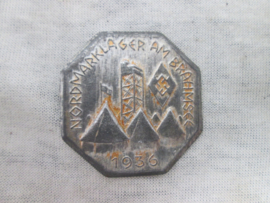German tinnie, rally badge, Duitse tinnie, H.J. - Hitler- Jugend. Nordmarklager am Brahmsee 1936. no maker, no pin. Duitse blikken tinnie zonder speld. niet gemakkelijk te vinden.