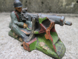 ELASTOLIN Dutch soldier behind machine gun Nederlandse soldaat bediend de schwarzloser mitrailleur.