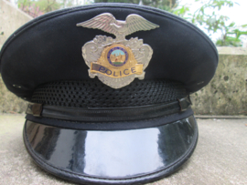 United States Police cap California. Amerikaanse politie pet Californië etiket Long-Beach Californië.  LAPD Los Angles Police Department.