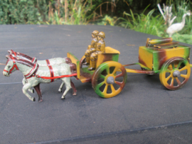 Tin toy Belgium soldiers. Blikken speelgoed Belgische soldaten met paard en wagen, keukenwagen vooroorlogs, Made in Germany klein model.