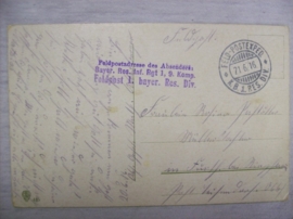 Postcard German, Duitse kaart Veldpost Bayerische Inf. Div.