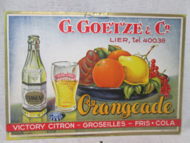Kartonnen reclame plaat ORANGEADE - G.Goetze & Co. uit Lier Belgie. plaat heeft geen belastingszegel. zeer nette staat.