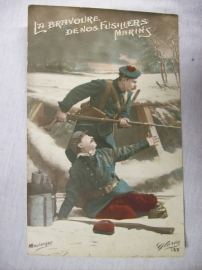 Postcard, Franse kaart La Bravoure de nos Fusiliers Marins Patriotische kaart