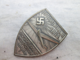 German tinnie, Rally badge, Duitse tinnie H.J. Luftfahrtwerbung 1934 Deutsche Jugend muss Fliegen, H.J. - NSFK related, very rare. Zeldzame H.J. tinnie zweefvliegen.