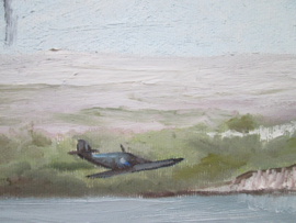 Painting spitfire, Schilderij olie op canvas Spitfire voor de krijtrotsen van Dover  W.Kloet 1986.