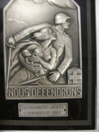 Swiss plaquette, Nous Defendrons Mobilisation de guerre 2 septembre 1939. Zwitserse plaquette, mobilisatie in de Franse taal.