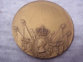 Nederlandse bronzen penning 4 cm doorsnee, Grenadier blaast op bazuin. achterop staat niets gegraveerd. zeer mooie staat, decoratief.
