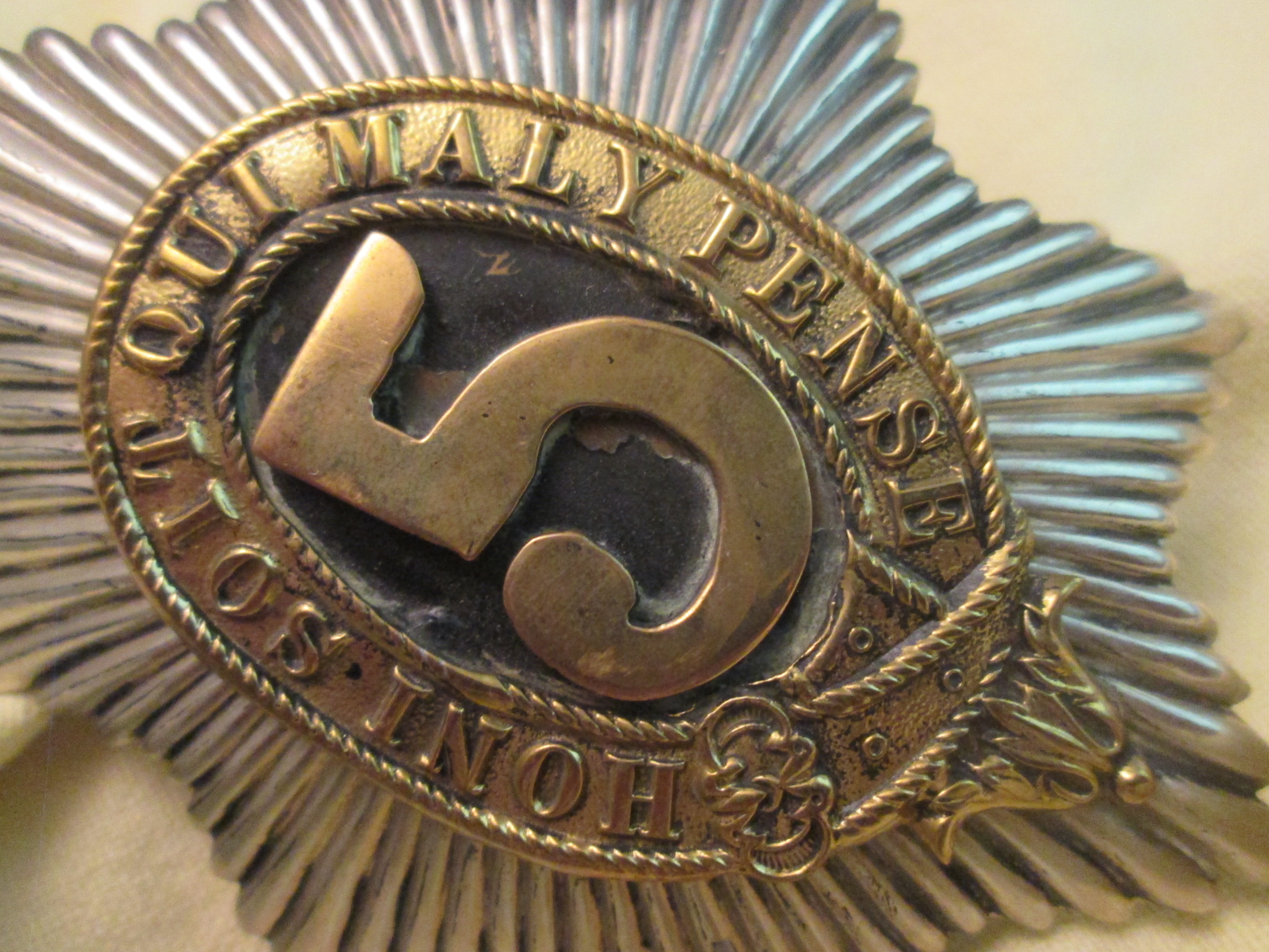 British helmet badge for the life guard helmet 5th Dragoons. Engels helm embleem voor de paradehelm.
