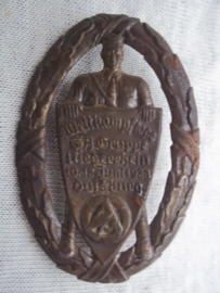 German tinnie, rally badge, Duitse tinnie Wettkampftage SA Gruppe Niederrhein 1938 Duisburg