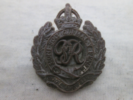 British plastic capbadge of the Royal Engineers with maker.