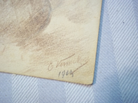 6 andere schetsen gemaakt op papier door de kunstenaar VENNEKENS, verpleegster, dokter en militaire afbeeldingen, 1 met hoogstwaarschijnlijk daarop afgebeeld de Belgische koning allen zeer decoratief, mooi document.