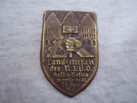 German tinnie, rally badge, Duitse tinnie Landestreffen der N.S.B.O. - Hessen-Nassau, Frankfurt am M. 27 aug.1933 zonder speld, without pin.