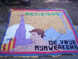 Belgium Miners union flag. Grote zijden vlag DE VRIJE MIJNWERKER, te RETIE - 1949 uniek exemplaar.