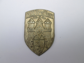 German tinnie, rally badge, Duitse tinnie, H.J. Treffen 10- 6- 1934,without pin, zonder speld, afgebeeld de stadspoort.
