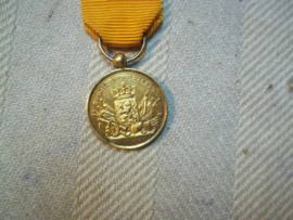 Nederlandse miniatuur medaille  Trouwe Dienst, met W gemerkt in het ringetje verguld of goud.