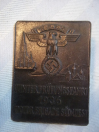 German NSKK plaque. Duitse herinnerings plaquette, NSKK Kraftfahrt Korps Winterprufungsfahrt 1936 - Motorbrigade Sud- West.