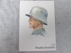 Duitse postkaart DEUTSCHER FRONTSOLDAT. mooie afbeelding soldaat met helm model 1916.