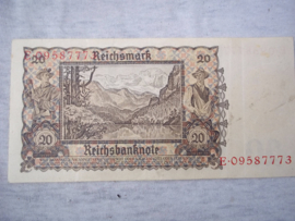 Zwanzig reichsmark, Bankbiljet 20 RM Duitsland.