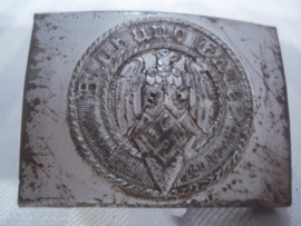 German HJ buckle Hitler youth, nicely marked ASMANN RzM stamp ges.gesch. with several numbers, Duits metalen Hitler Jugend gesp mooi gemarkeerd, duidelijke slag goede kwaliteit.