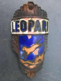 Balhoofdplaatje fiets bycicle trade mark LEOPARD, damaged beschadigd
