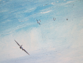 Painting spitfire, Schilderij olie op canvas Spitfire voor de krijtrotsen van Dover  W.Kloet 1986.