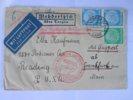 Enveloppe Duitse luchtpost FLUGPOST Duitsland- Amerika met vliegtuig en of zepplin. zeer bijzonder gestempeld. Deutsche Luftpost German Airmail.