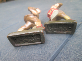LINEOL 2 belgium soldiers with drum smaler size. 2 Belgische soldaatjes met trommel kleiner model