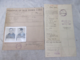 Prisoner of war index card. of a german soldier who wa captured in 1942. Krijgsgevangen index kaart van een Duitse soldaat. zeer bijzonder stuk.