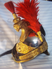 French Currasier helmet, officer, goldplated, Franse kurassiers helm officier met vuurvergulde uitmonstering, compleet met binnenwerk, zeer nette staat.