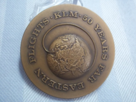 Bronzen penning Verre Oosten vluchten KLM 50 jaar