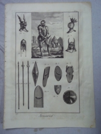 Original lithography of old armour.Oude steendruk op geschept papier omstreeks 1750 over oude wapenrusting. origineel apart