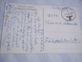 Duitse postkaart, WO2, met Feldpoststempel en beschreven.