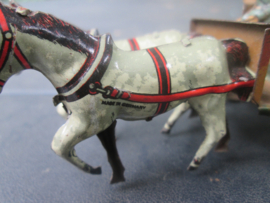 Tin toy French soldiers with canon. Blikken speelgoed, vooroorlogs, Franse soldaten met kanon en paard en wagen. made in Germany, bijzonder stuk.