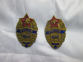 2 small police badges POLICIA. oostblok politie.