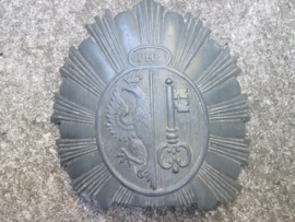 Swiss Tshako plate. Zwitserse schako plaat burgerwacht van Geneve 1918, feldgrau, met bevestigings oogje zeldzaam stuk