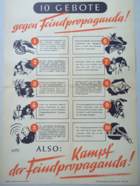 Duits uithangaffiche, poster 10 geboten gegen Feindpropaganda. uitgegeven door het Obercommando van de Wehrmacht. Plaat. poster is opgeplakt op een stuk karton.
