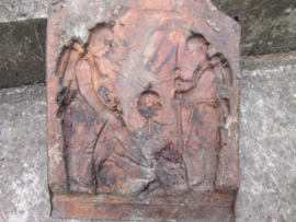 German memorial plaque. Duitse grafplaat van rood koper voor in een huis altaar ter herinnering aan de gesneuvelde. zeer nette plaat Dem Toten Helden ein Gebet. 25 bij 32 cm. leuke voorstelling TOP