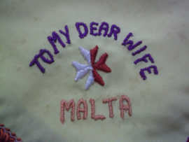 Handkerchief, sweatheart, To my dear wife, send from Malta, very rare, in different colours, Zakdoekjes sweathearts vanuit Malta, in diverse kleuren prijs is per stuk. zeer bijzonder item.