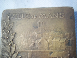 Bronse plaque de tir, ville de Mans, Bronzen Fransen schiet plaquette zeer decoratief en scherp geslagen 1909.