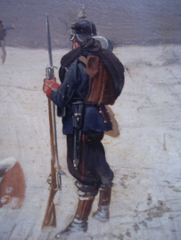 Painting small size 17 bij 14 cm by Christiaan Sell, very famous. Schilderij op hout gevangen koloniale soldaten TOP