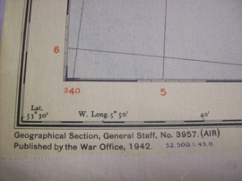 RAF map Irish sea 1942, Landkaart Royal Air Force op linnen gedrukt