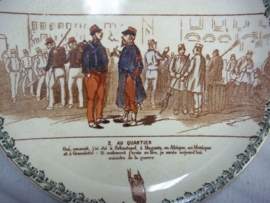 French remembrance plate 1870 nice decorated.Frans herinneringsbord met militaire afbeeldingen.