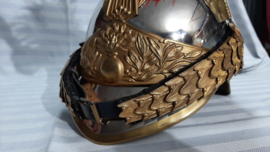 French Currasier helmet, officer, goldplated, Franse kurassiers helm officier met vuurvergulde uitmonstering, compleet met binnenwerk, zeer nette staat.