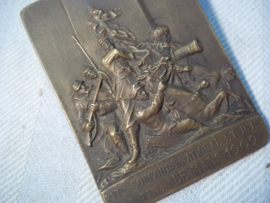 Bronse plaque de tir, ville de Mans, Bronzen Fransen schiet plaquette zeer decoratief en scherp geslagen 1909.