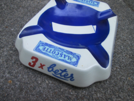 Advertisment ashtray, cigaret paper. Reclame asbak voor MASCOTTE vloeitjes, kleurrijk decoratief, goed staat.
