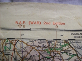 RAF map England North East, 1942. Landkaart RAF op linnen gedrukt