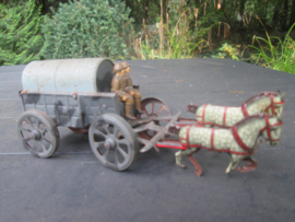 Tin toy Belgium soldiers. Blikken speelgoed, vooroorlogs klein model Belgische soldaten met paard en wagen Made in Germany bijzonder stuk.