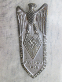 German tinnie, rally badge, Duitse tinnie  H.J. Hitler- Jugend Aufmarsch sportfest bann 35  Jungbann 1/35 Potsdam  1936