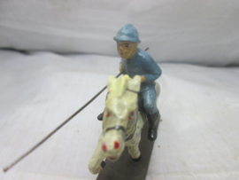French soldier on horse. Franse soldaat te paard met lans nette staat oud model paard. op houten voetje.